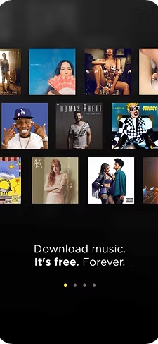 Music app download screen with a grid of artist photos